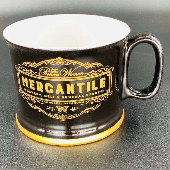 Pioneer Woman Soup Mug Black Gold Mercantile 1.5 cups 12 oz Ceramic Handle - Picture 7 of 7